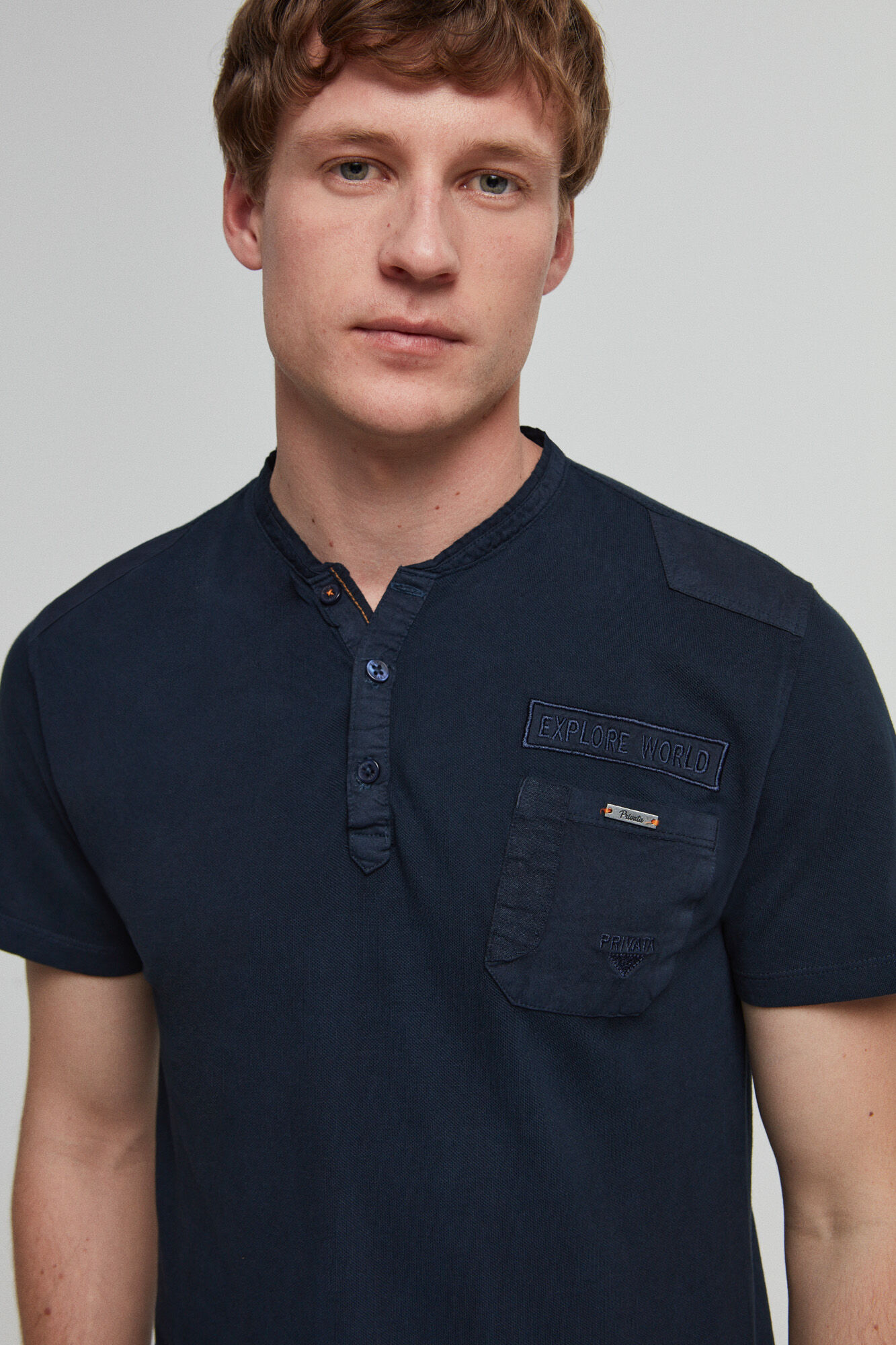 Camiseta de padeiro com botões - Azul Marinho
