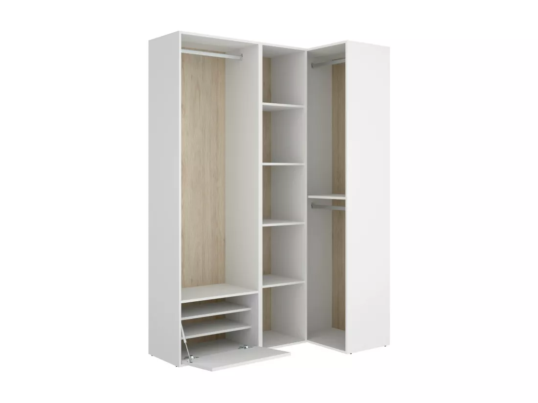 Grande Garde-robe Dbhati, Meubles de chambre, Penderie de plain-pied, Placard à vêtements, 145x85 h205 cm, Blanc et Chêne clair