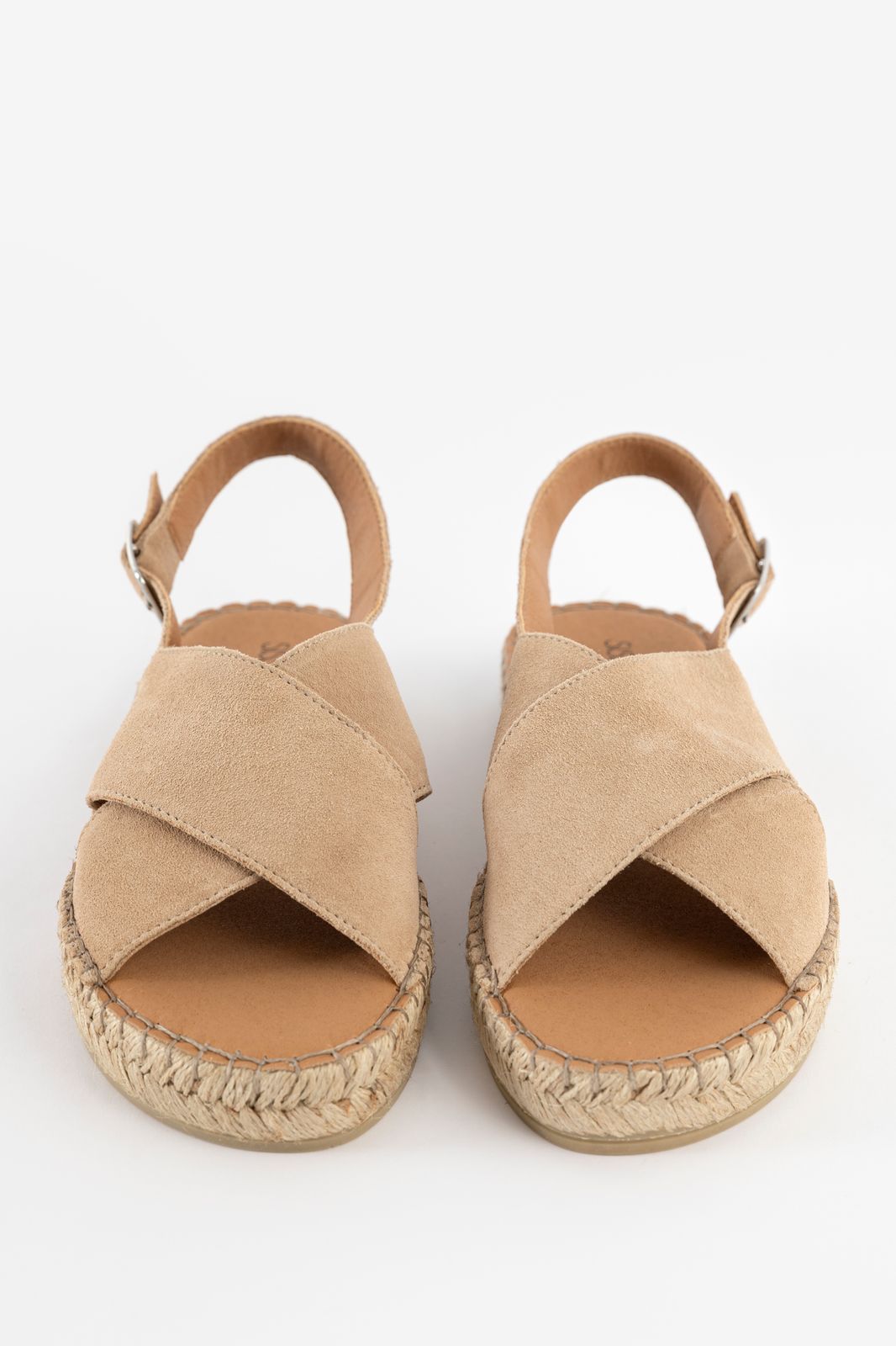 Beige suède sandalen met espadrille zool