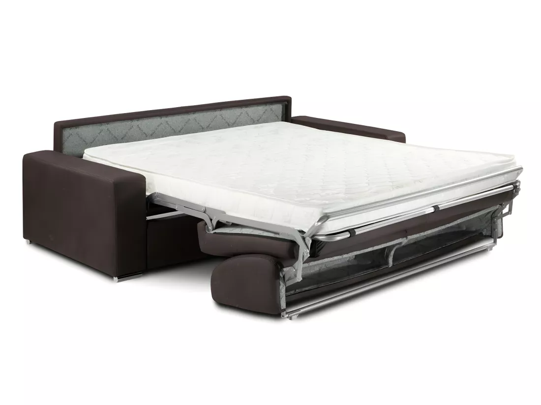Canapé 3 places convertible express en tissu EMIR - Anthracite - Couchage 140 cm - Matelas 14 cm