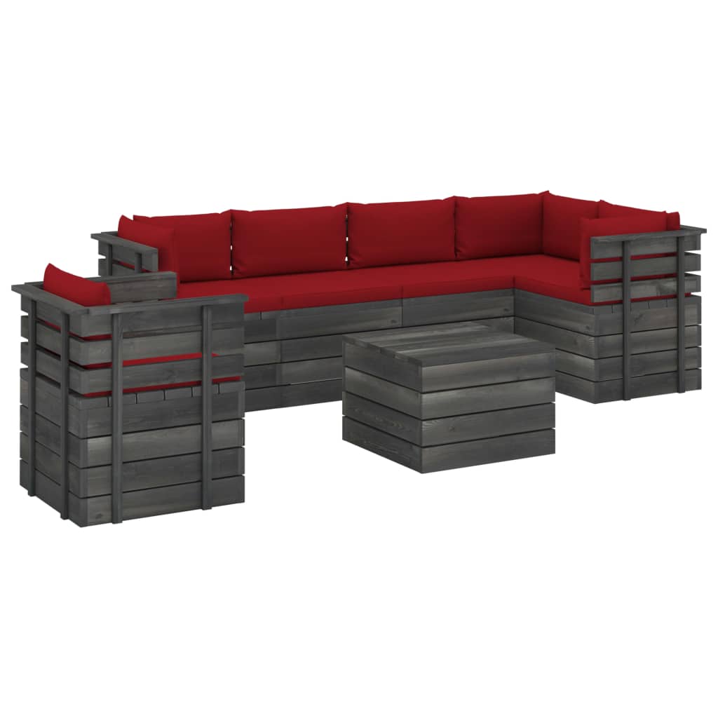 Salon de jardin palette meuble d'extérieur ensemble de mobilier 7 pièces avec coussins bois de pin massif