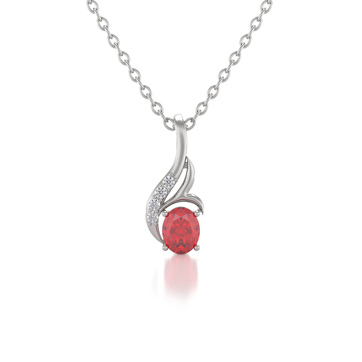 Collier Rubis & Diamant en Argent 925 | 0.75gr | Pendentif Charmant - Aden