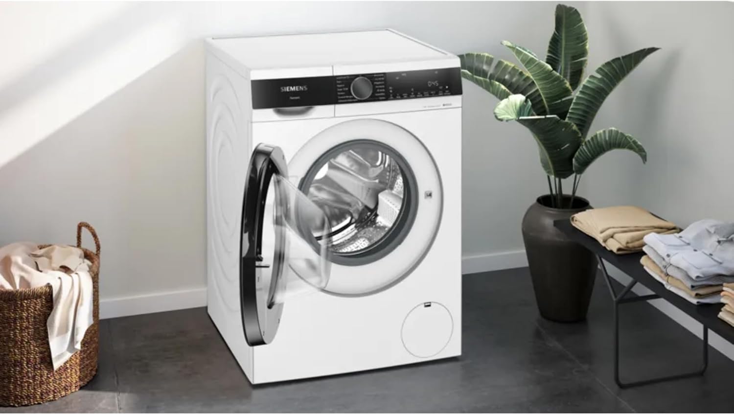 Siemens WG44G2F41, iQ500, Waschmaschine 9 kg, 1400 UpM, automatische Fleckenentfernung, weniger Bügeln mit smartFinish, varioSpeed für schnelles Waschen, i-Dos, Nachlegefunktion, aquaStop, Weiß