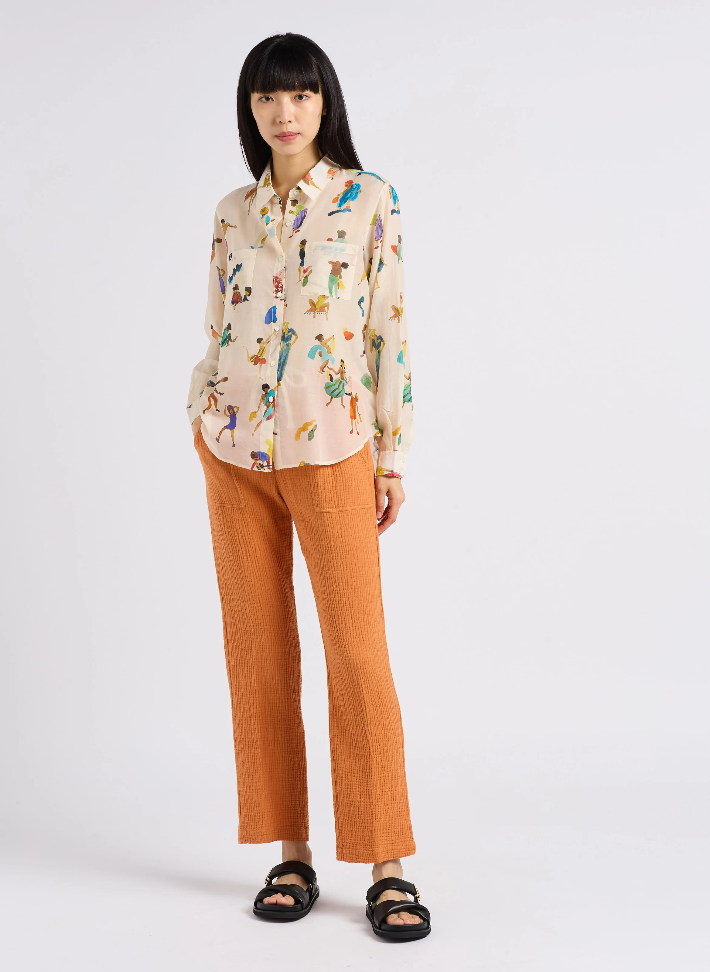 BLOTCHED PEOPLE - Chemise droite col classique en voile de coton imprimé | Multicolore