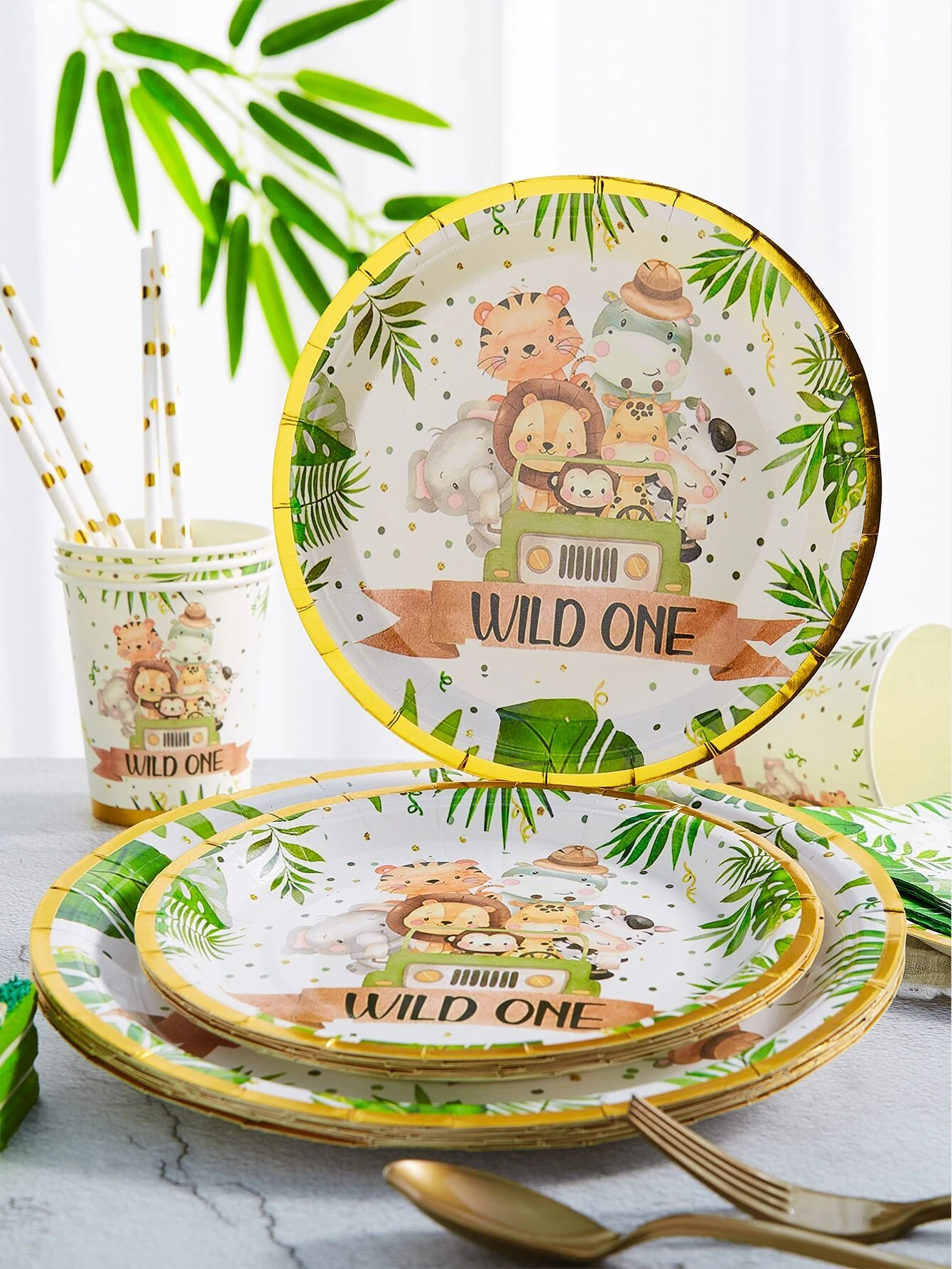 (10er Set) Ø23cm Einweg Teller Kinder Party Geschirr Tisch Dekoration - Safari Tiere