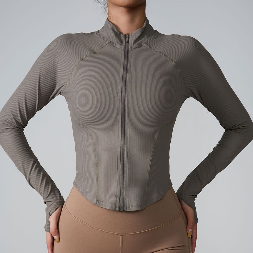 Runyz - Effen sporttop met lange mouwen, nephals en rits