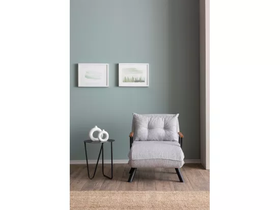 Fauteuil convertible Yolanda Métal Noir et Tissu bouclette Gris