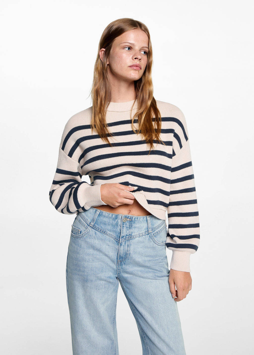 MANGO TEEN high waist loose fit jeans changeant blauw