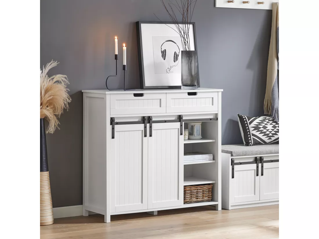 Buffet Bahut, Commode Armoire de Rangement pour Cuisine, Salle à Manger, Salon, FSB74-W