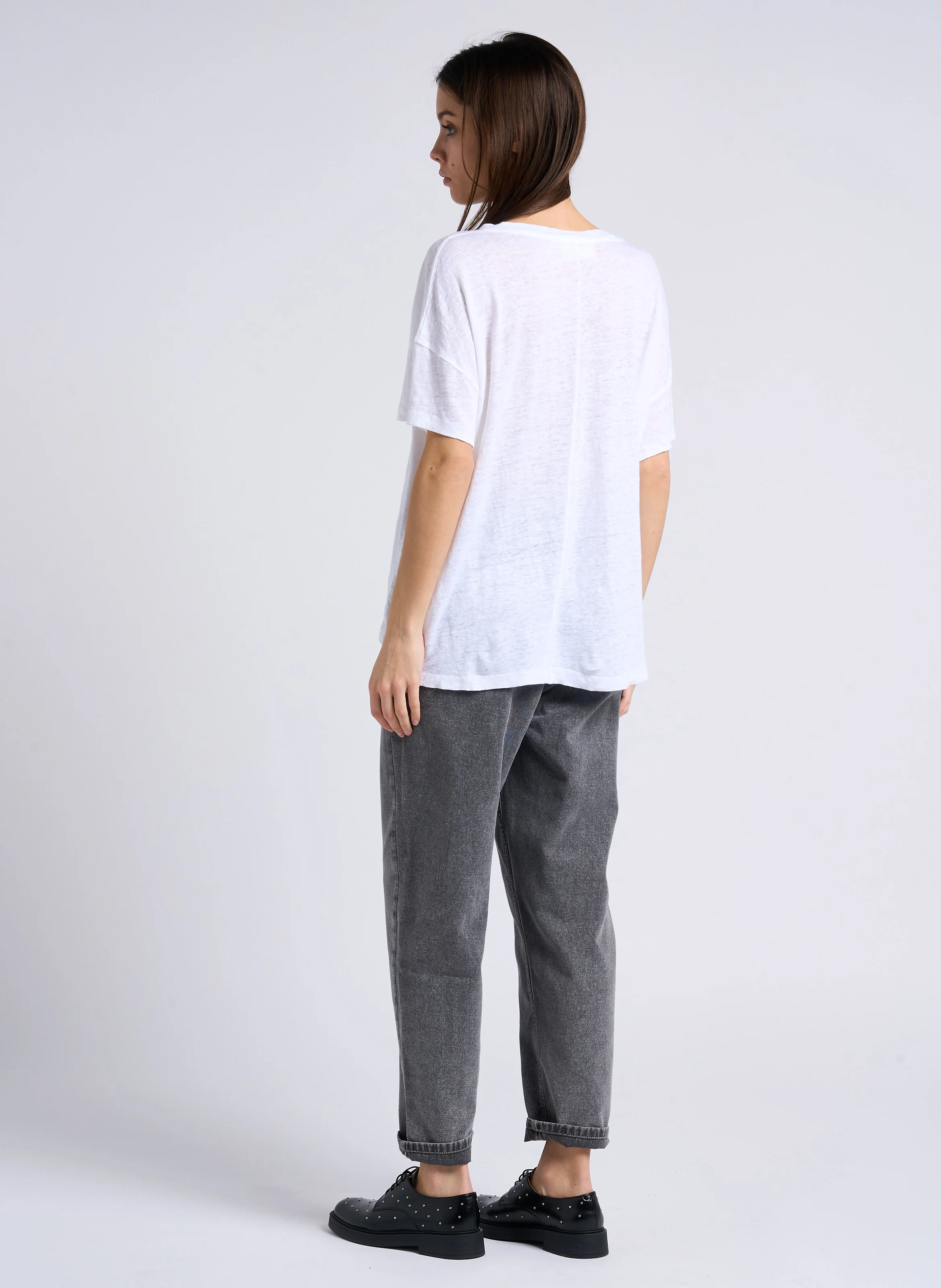 JAZY - Jean droit taille haute en coton | Gris