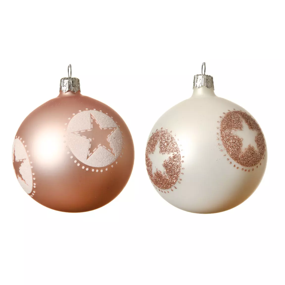 Lot de 6 boules de Noël en verre (D80 mm) Storia Blanc et rose