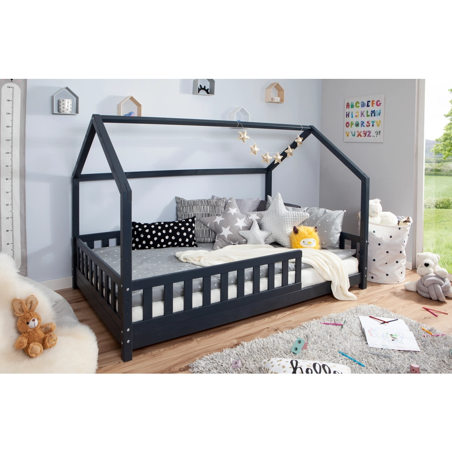 TICAA Kinderbett Hausbett Kay 120x200 Kiefer grau Grau