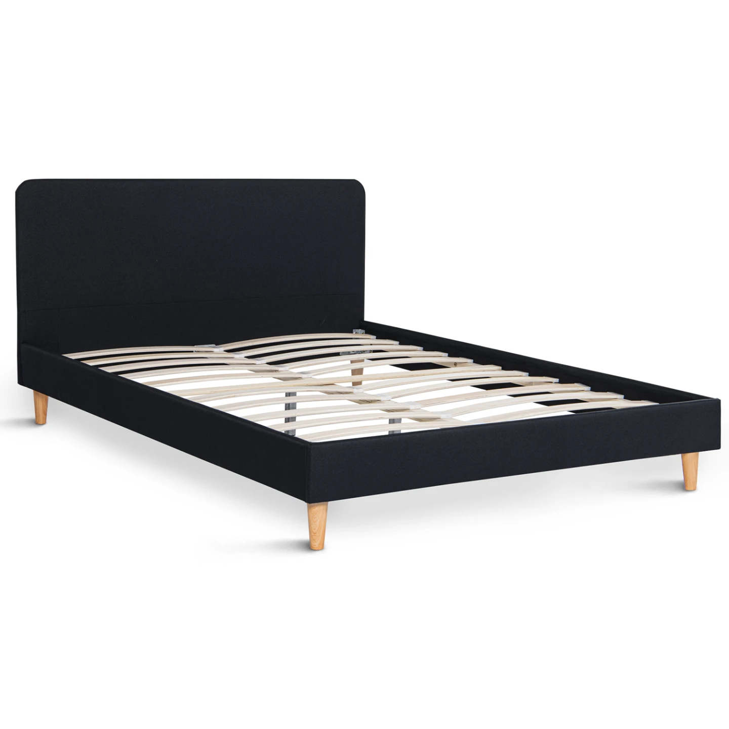 Lit double scandinave BALTA avec tête de lit et sommier 140 x 190 cm tissu noir