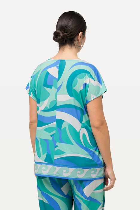 T-Shirt, Oversized, Blende, V-Ausschnitt, Halbarm