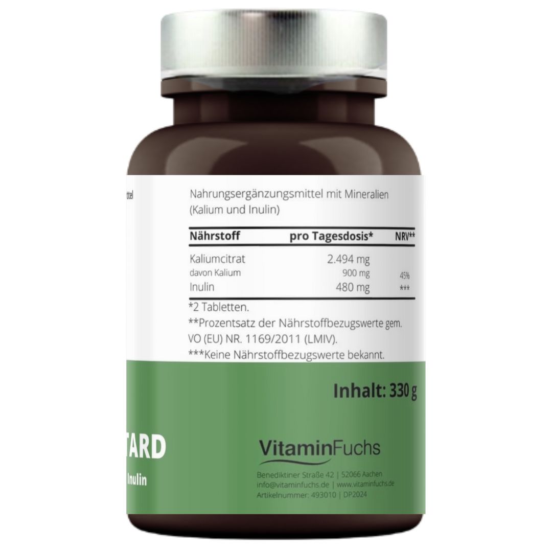 Kalium Retard Tabletten - Kaliumcitrat mit Inulin 1000mg je Tablette - VitaminFuchs