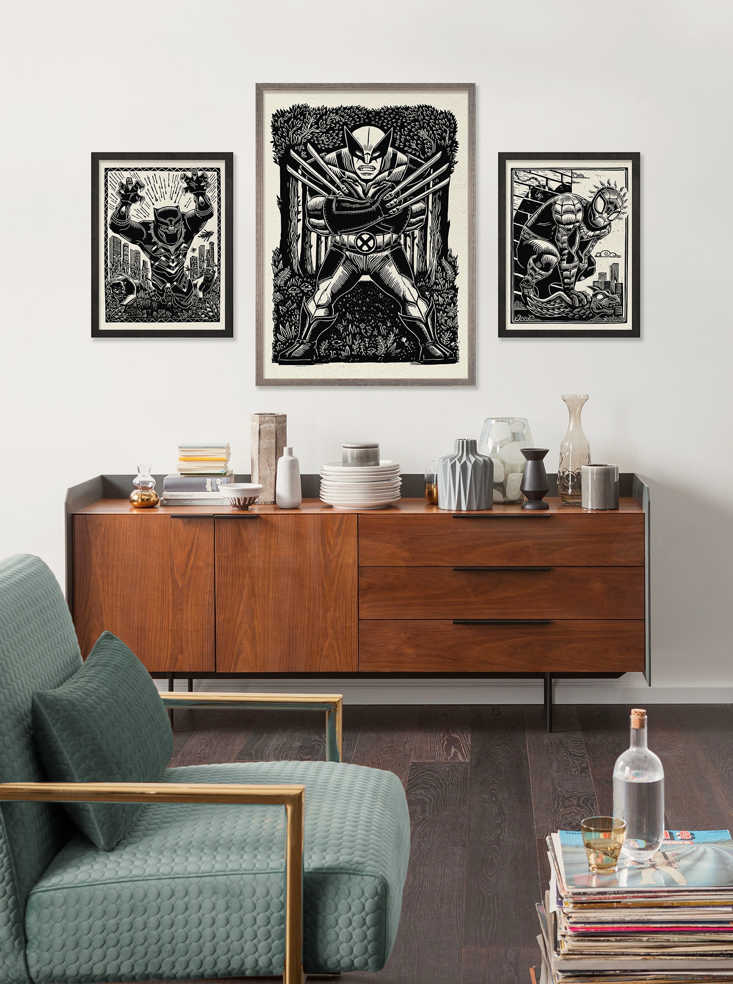 Komar Wandbild »Marvel Spider-Man Lino-Cut« Disney Set, 1 Stk. tlg. 30 x 40 cm (Breite x Höhe) - Kinderzimmer, Dekoration