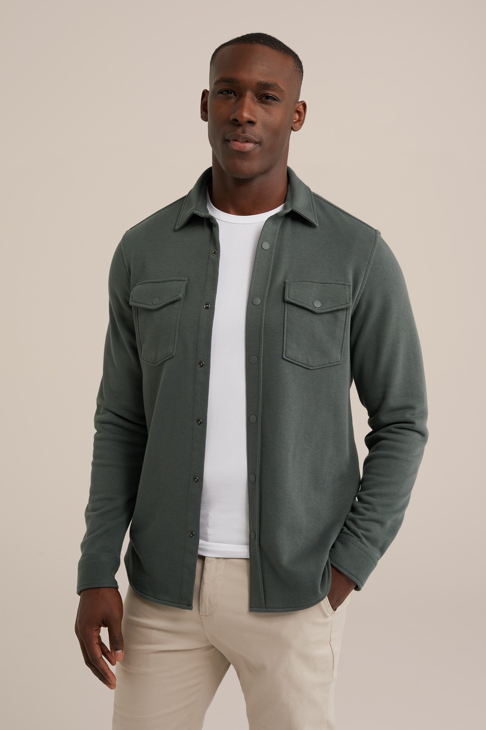 gebreid smart overshirt van katoenmix Fundamentals Legergroen