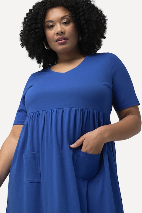 Jerseykleid, Empirenaht, A-Linie, V-Ausschnitt, Halbarm
