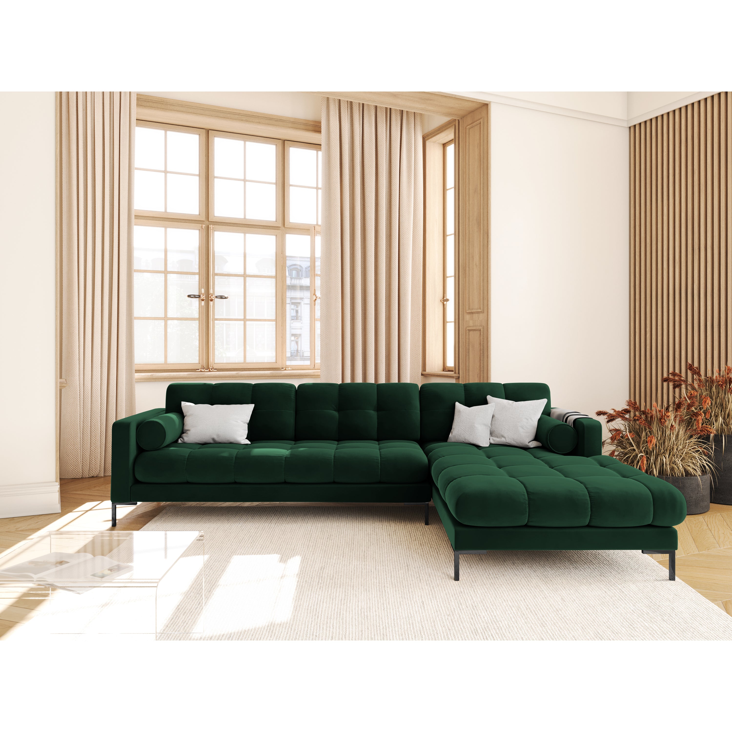 Cosmopolitan Design Bali Hoekbank met Chaise Longue Rechts - Flessengroen / Zwart