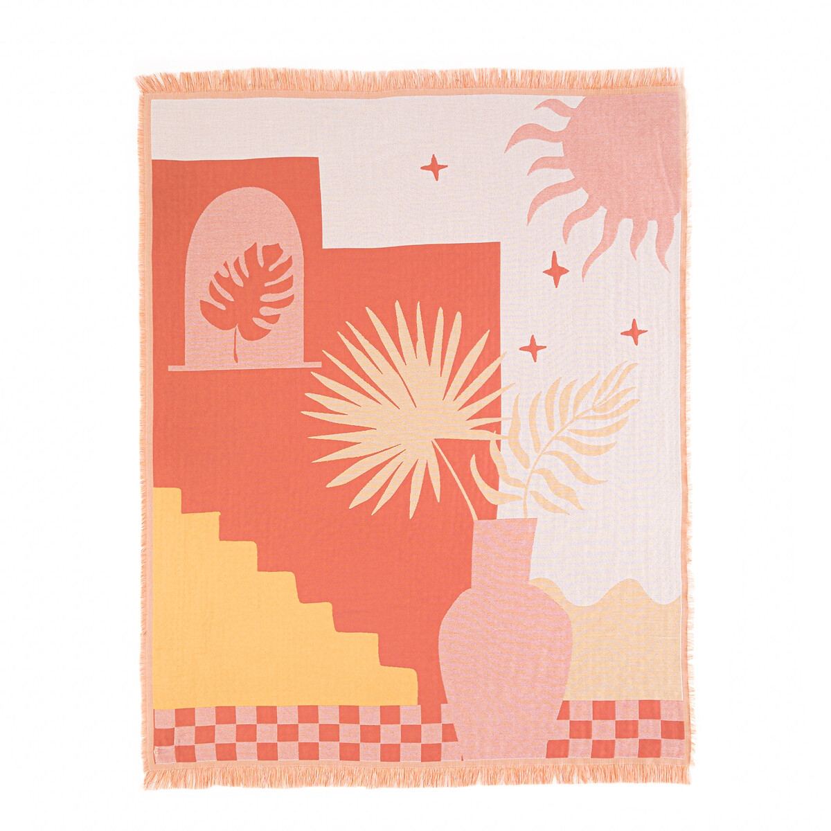 LA REDOUTE INTERIORS<br>Xadrez em jacquard com franjas, Santorini