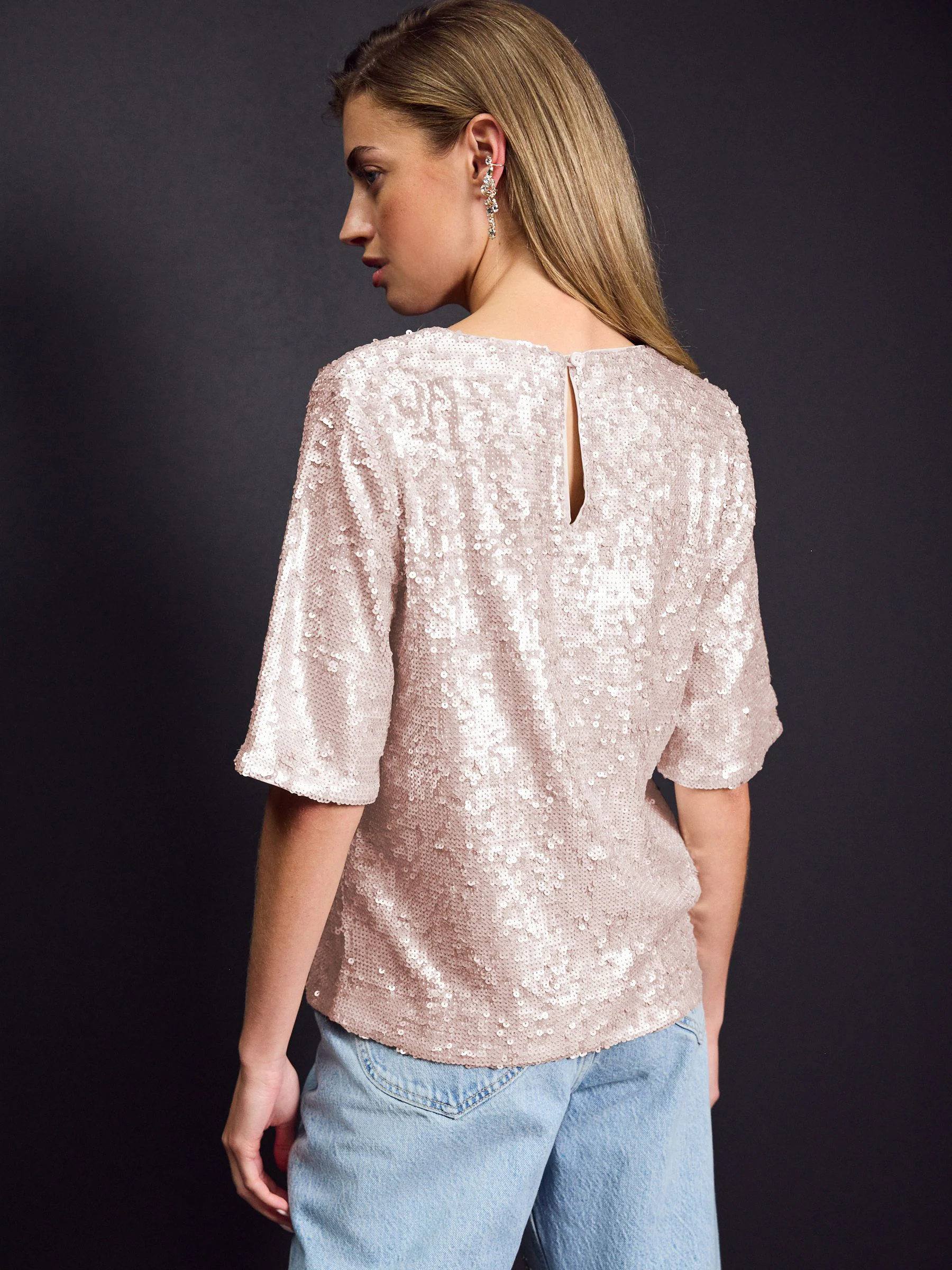 Champagnegoud - T-shirt met lovertjes