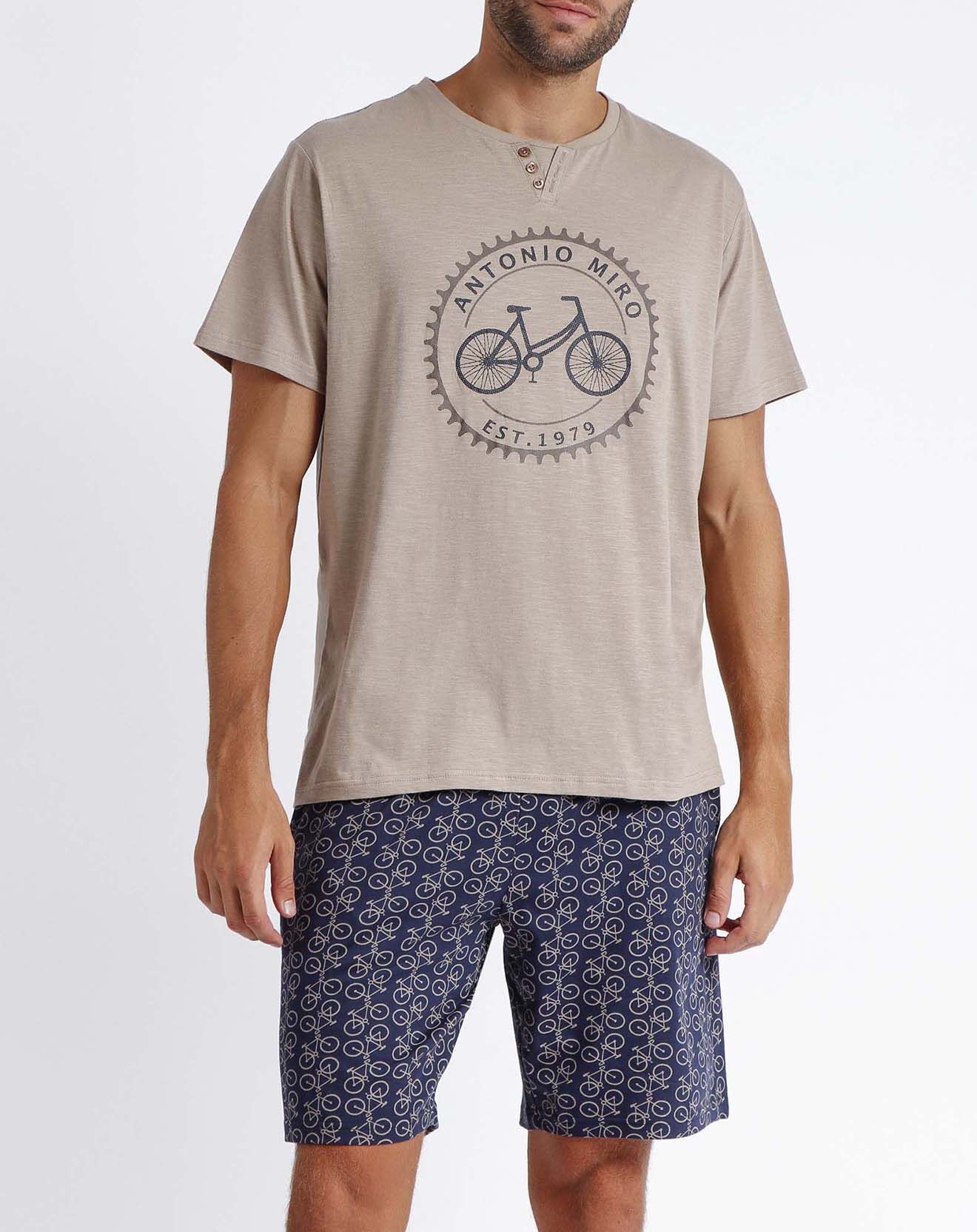 Antonio Miro Pyjama T-Shirt & Short Emilian beige/bleu marine