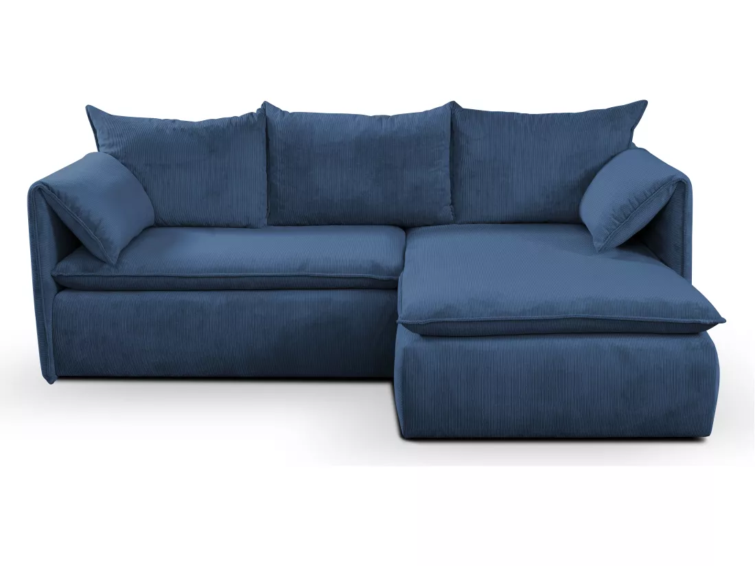 Canapé d'angle droit convertible en velours côtelé bleu marine TEODORA
