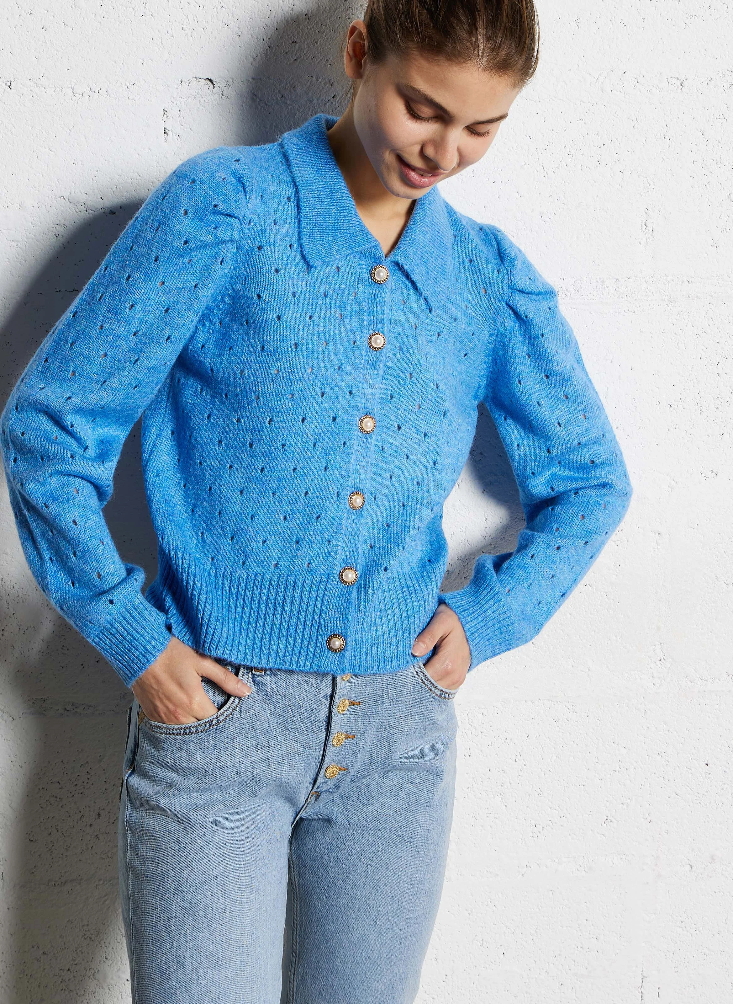 Cardigan col classique| Bleu