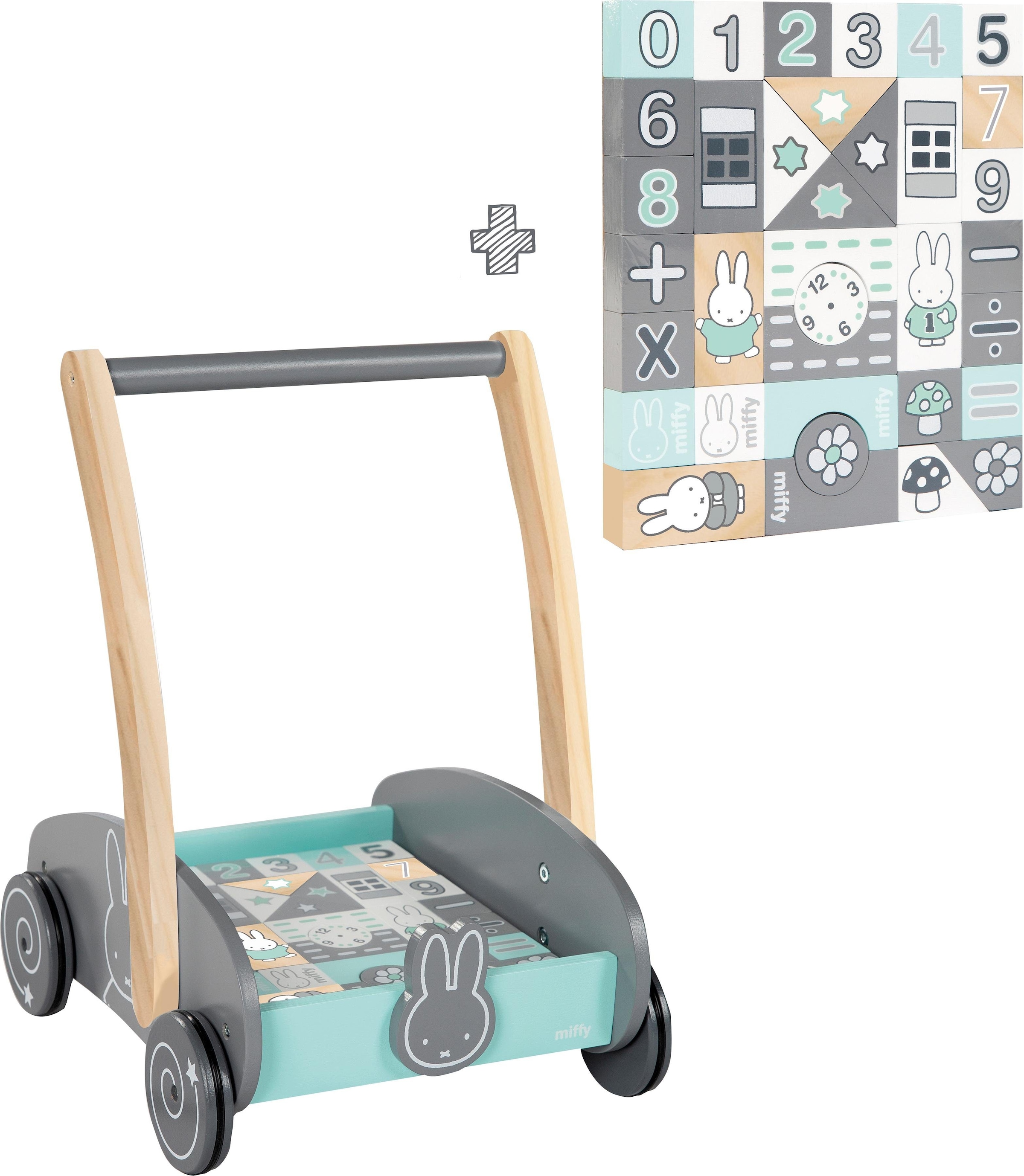 roba® Lauflernwagen »miffy®« mit 35-teiligem Holzbausteine-Set