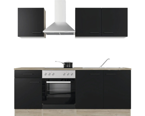 Flex Well keukenblok met apparatuur Capri 210 cm zwart mat gedemonteerde variant omkeerbaar 00012597
