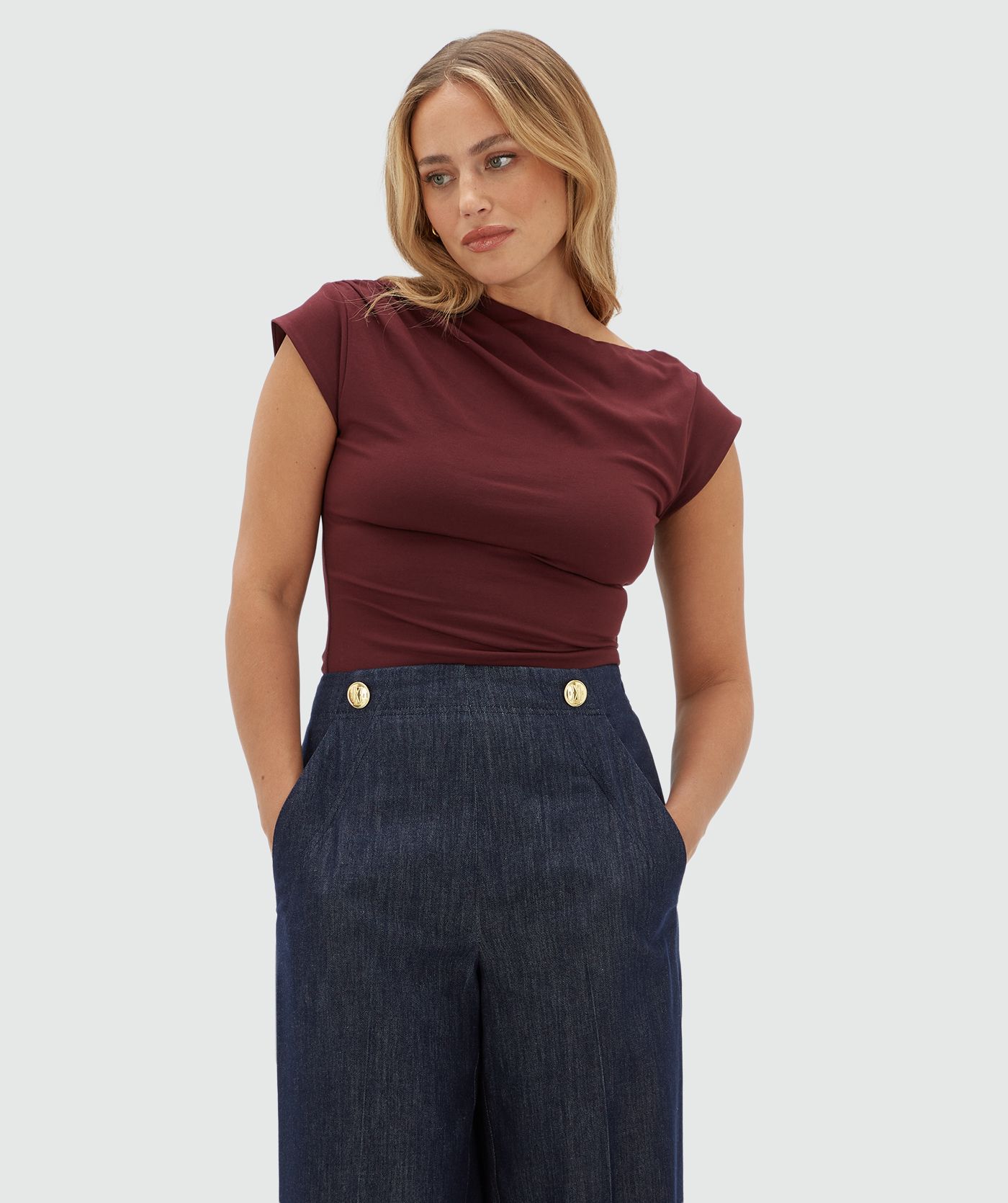 JV-PERCY slim fit top - burgundy