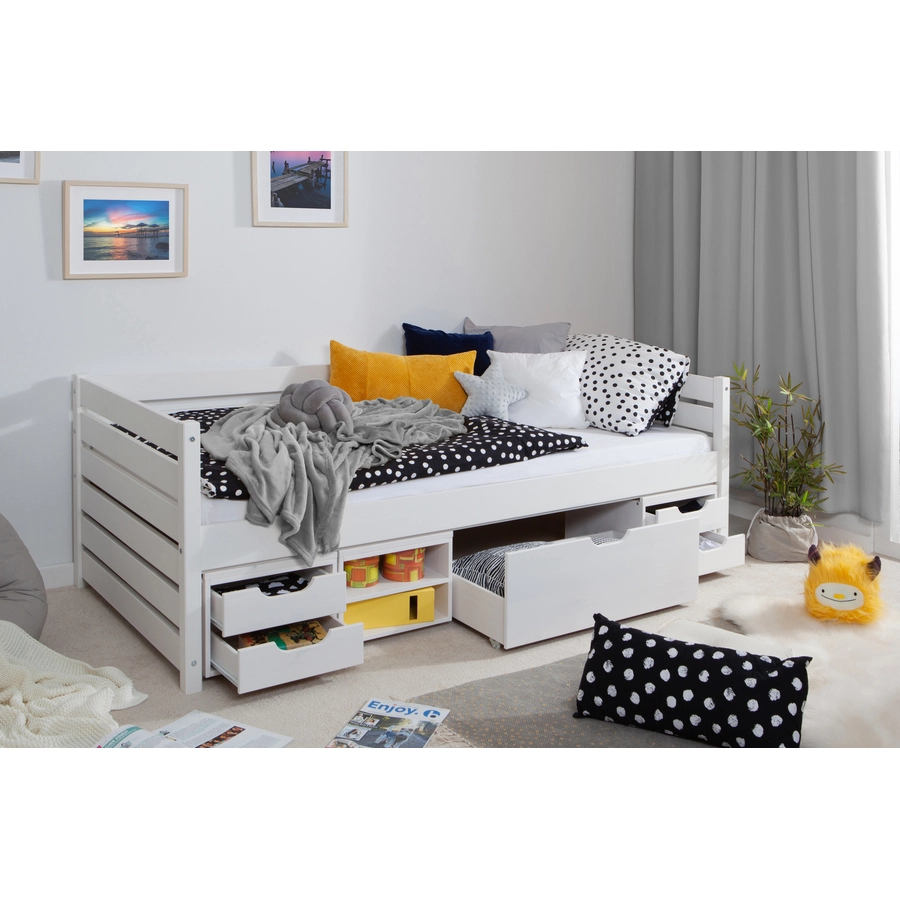 TICAA Sofabett Naomi inkl. Funktionsschubkästen, 90x200 Weiß