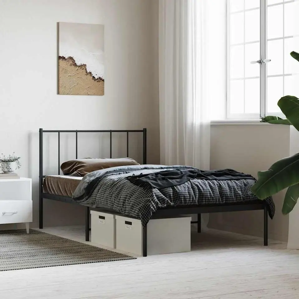 vidaXL - Bed frame met hoofdbord - Zwart - Metaal - 80x200 cm