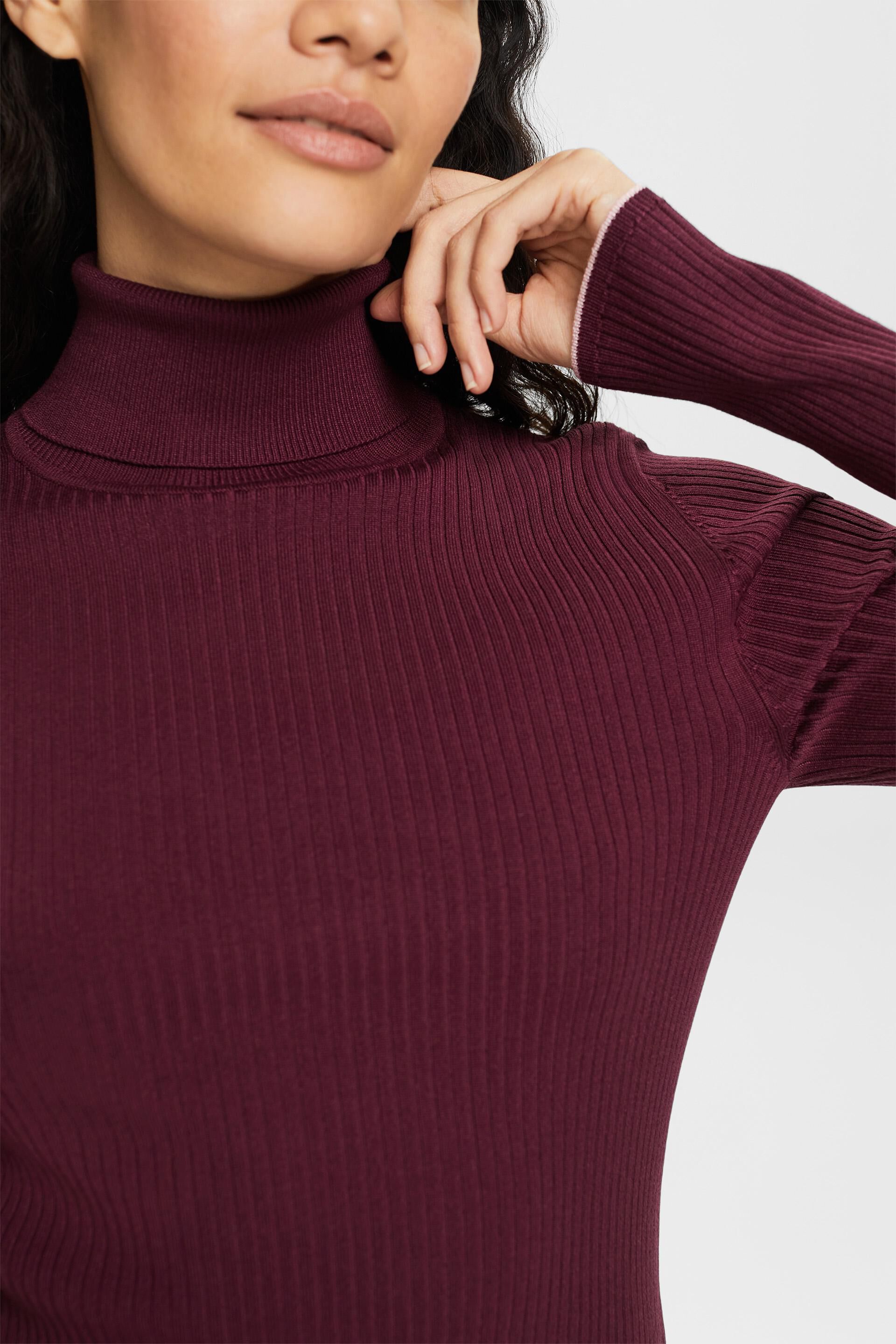 Pull à col roulé en maille côtelée