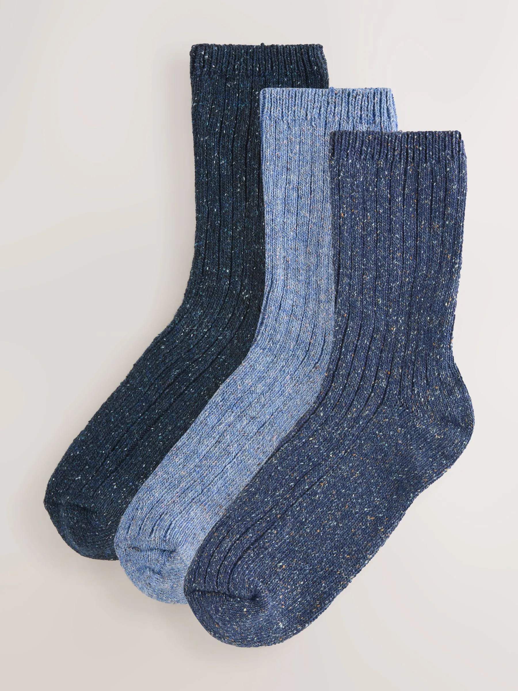 Tonaal blauw - Thermische enkelsokken van wol-zijdemix verpakking van 3