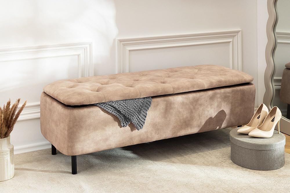 Riess Ambiente Extravagante Polsterbank EN Vogue - 120cm - beige - Samt mit Stauraum und schwarzen Metallbeinen