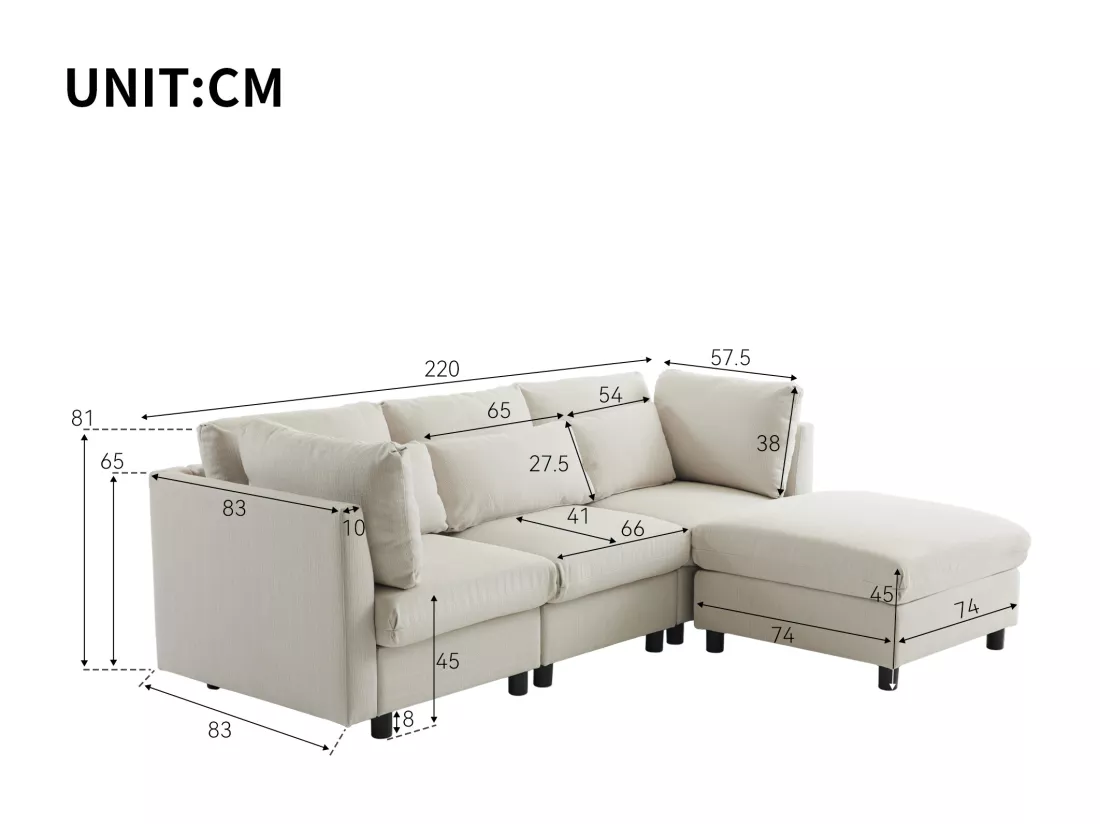 Canapé Moderne，mobilier Rembourré，canapé D'angle Avec Pouf，canapé L-forme