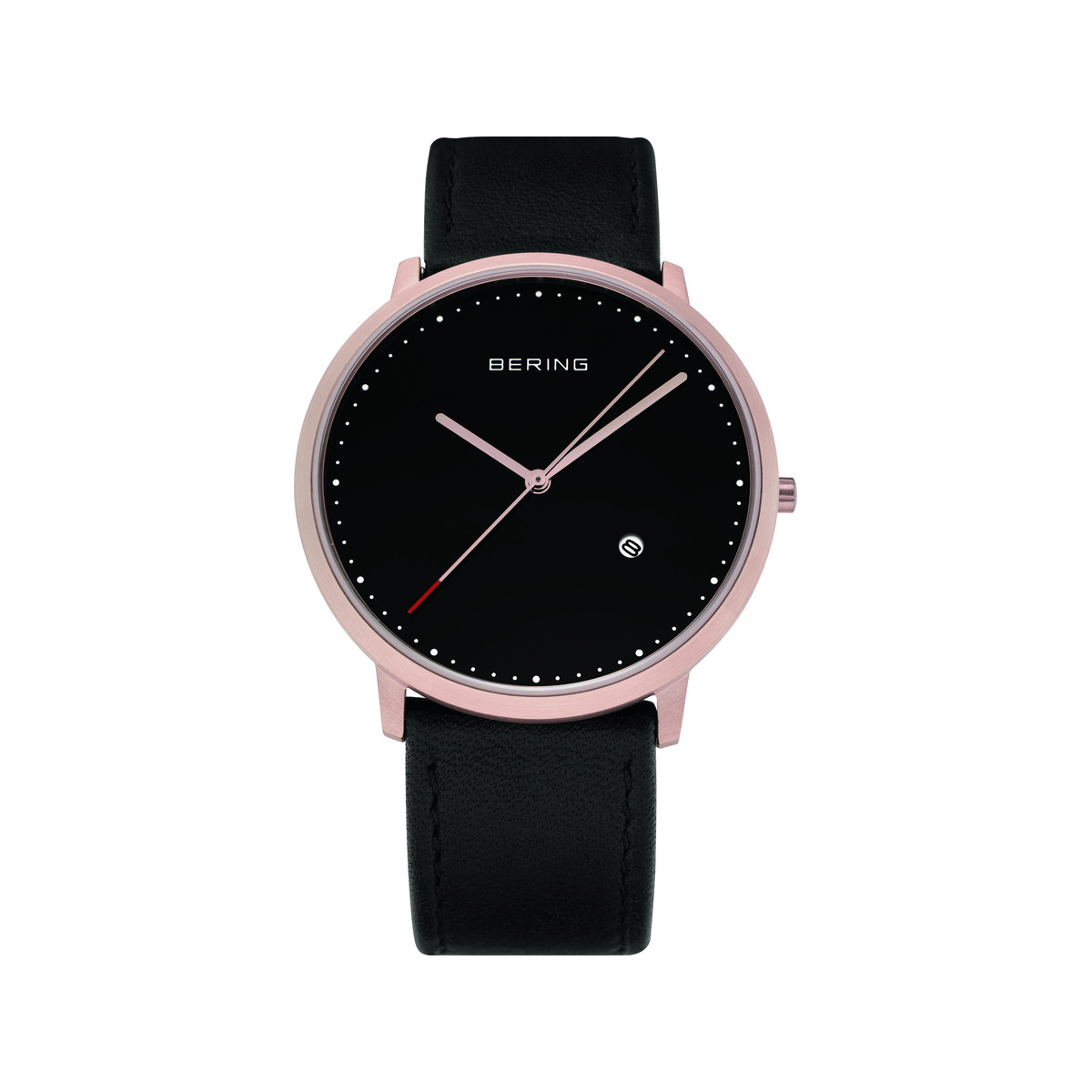 Montre Bering homme acier rose cuir marron