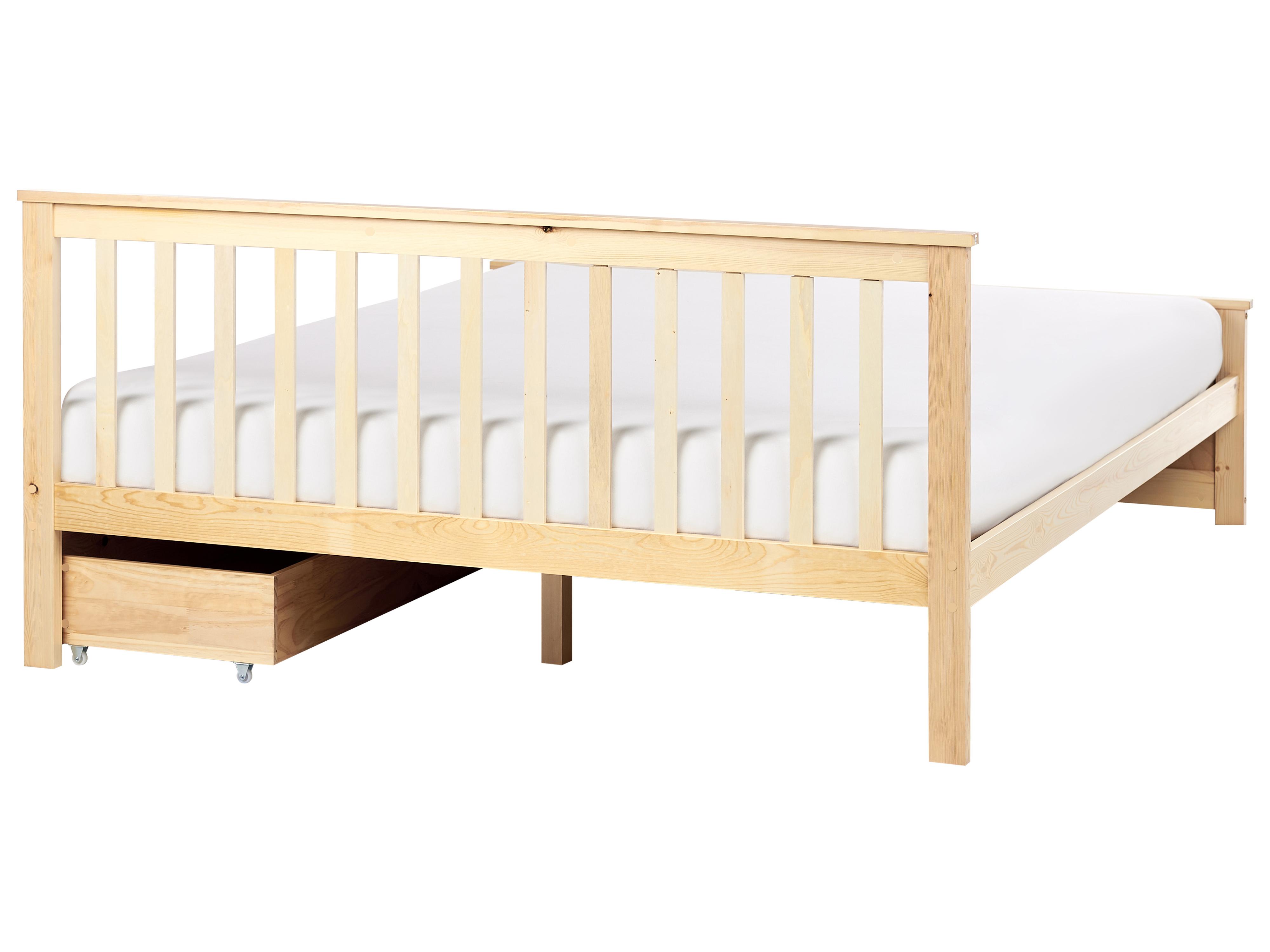 Bed met opbergladen Dennenhout OLENDON 160 x 200 cm Lichtbruin