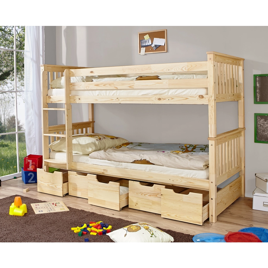 TiCAA Etagenbett Sammy natur mit 5 Schubladen