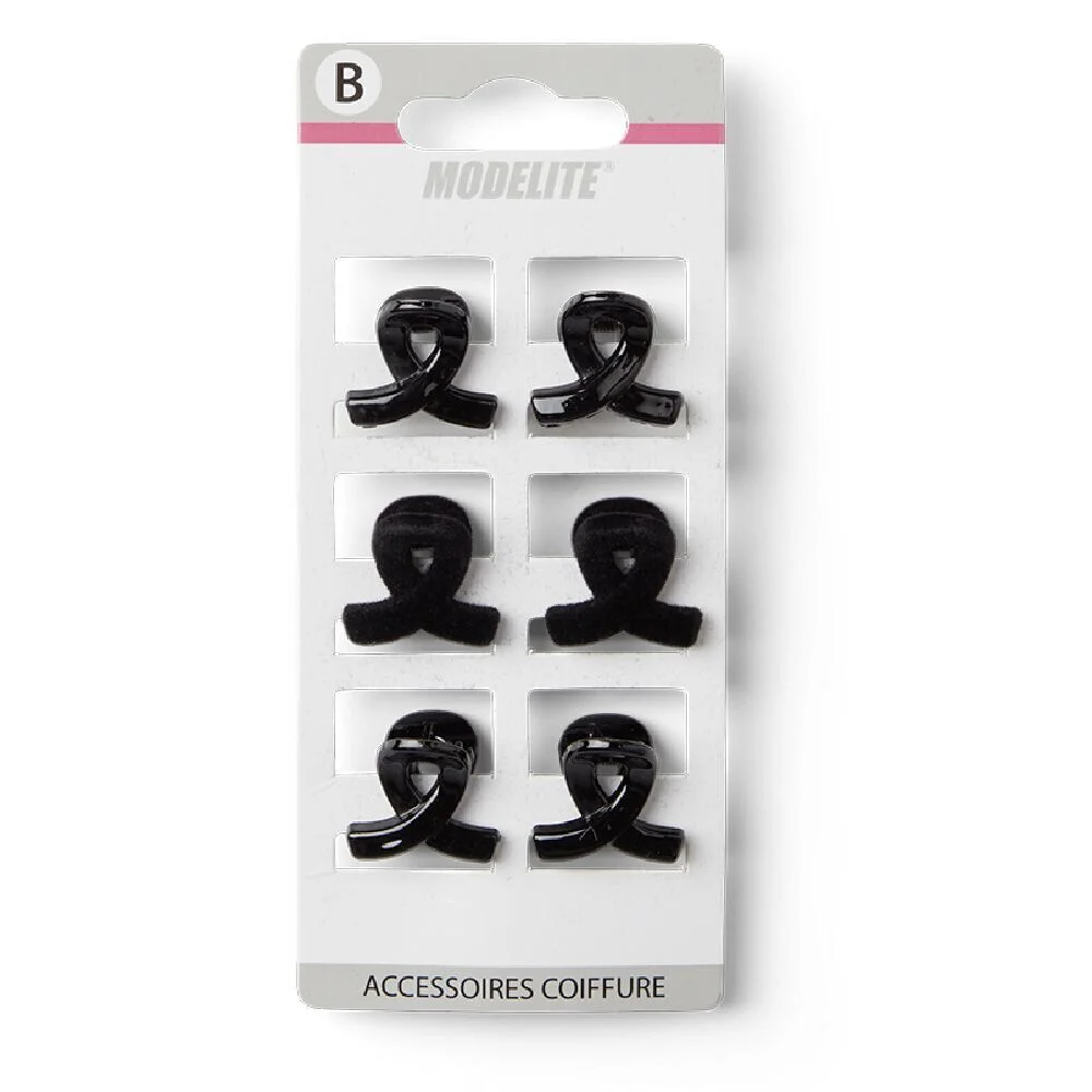 Lot de 6 pinces à cheveux effet noué plastique noir brillant 2cm