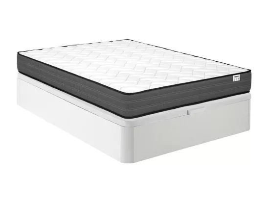 Ensemble 120 x 200 cm sommier coffre blanc + matelas ressorts ensachés ép.20cm - AMBRACIE de YSMÉE