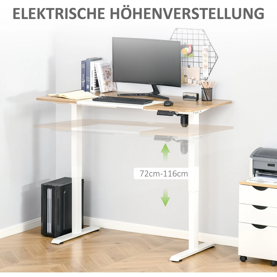 Vinsetto PC-Tisch elektrisch höhenverstellbar, LED-Anzeige WeißNatur