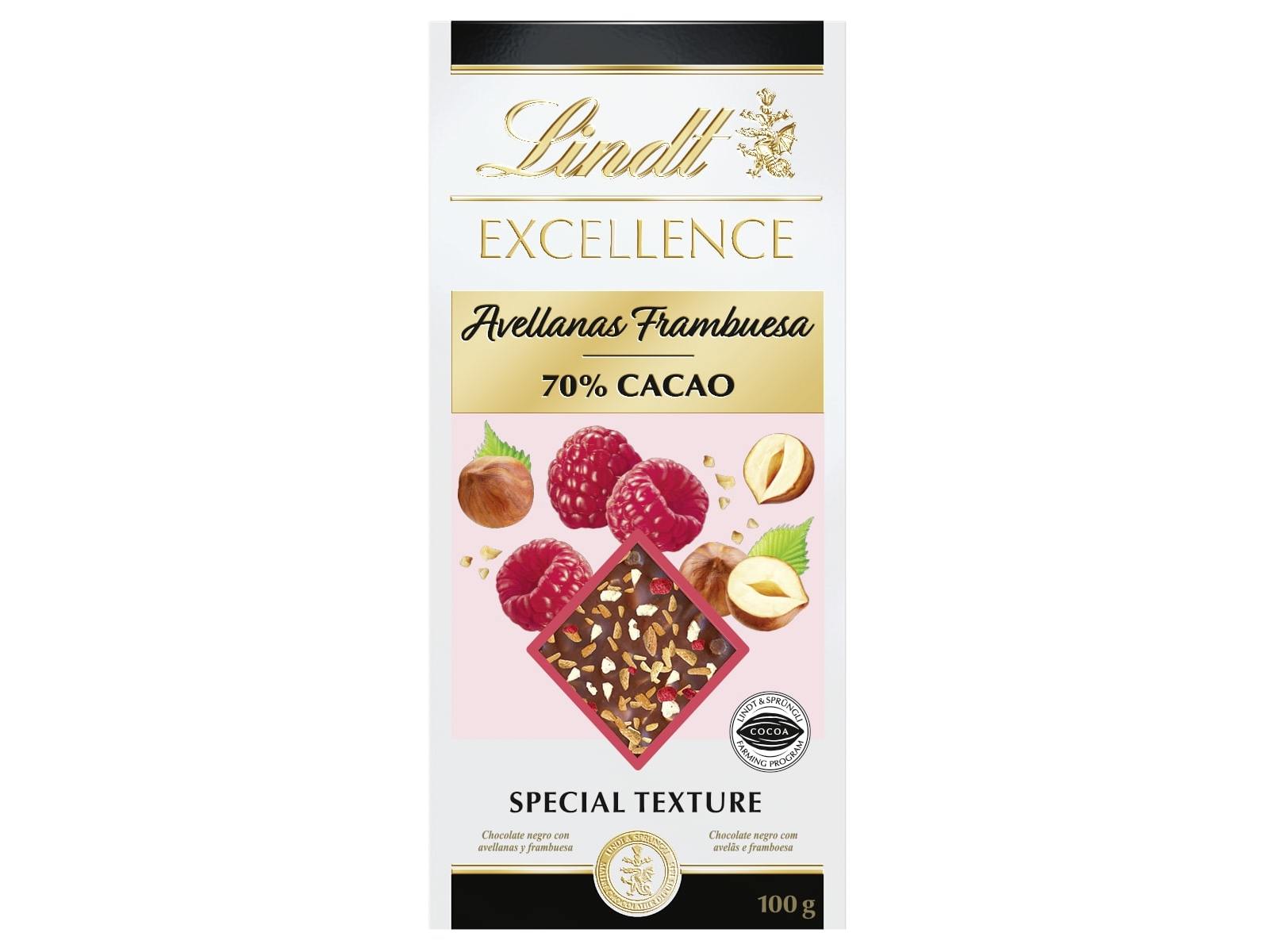 CHOCOLATE NEGRO LINDT EXCELLENCE FRAMBOESA AVELÃ 100 G