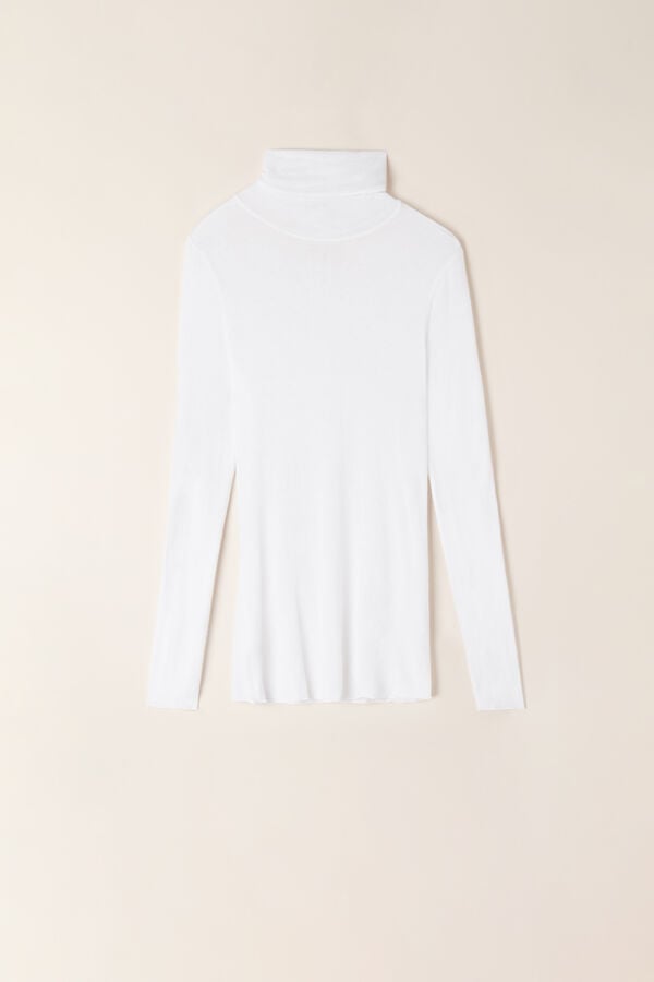 Camiseta de manga comprida com gola alta em cashmere modal ultraleve
