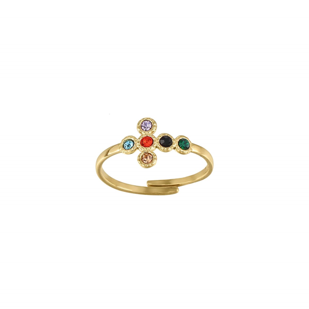 Bague Croix zircons colorés