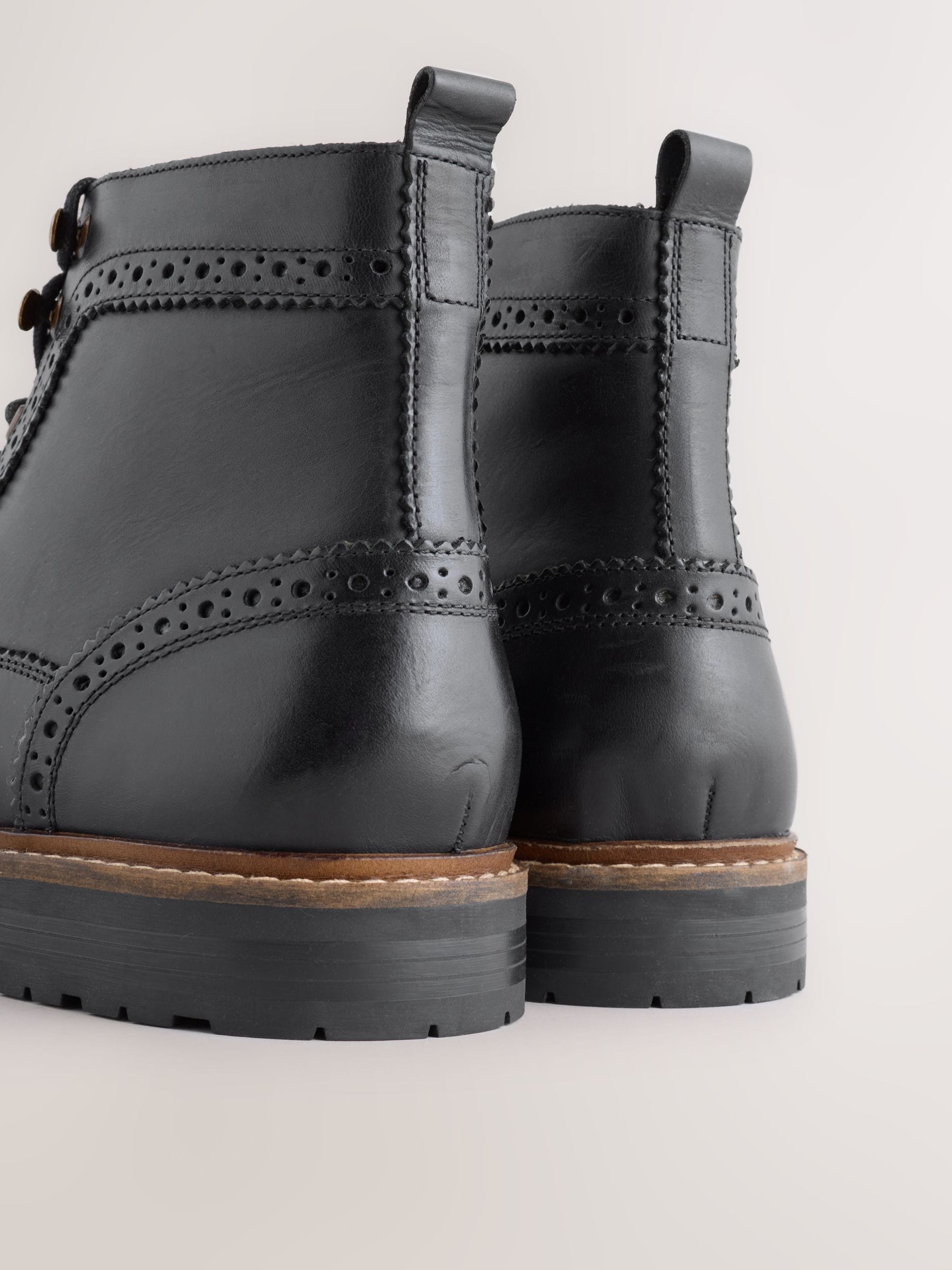 Zwart - Leren brogue laarzen