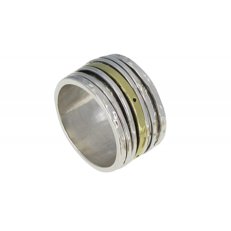Bague Argent et Laiton Tube Martelé et ses Anneaux Mobiles