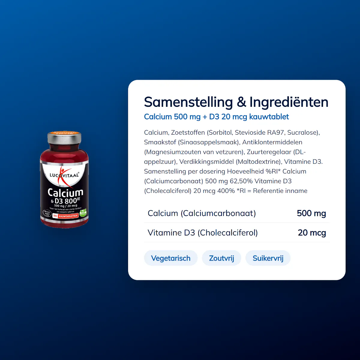 Calcium 500 mg + D3 20 mcg kauwtabletten