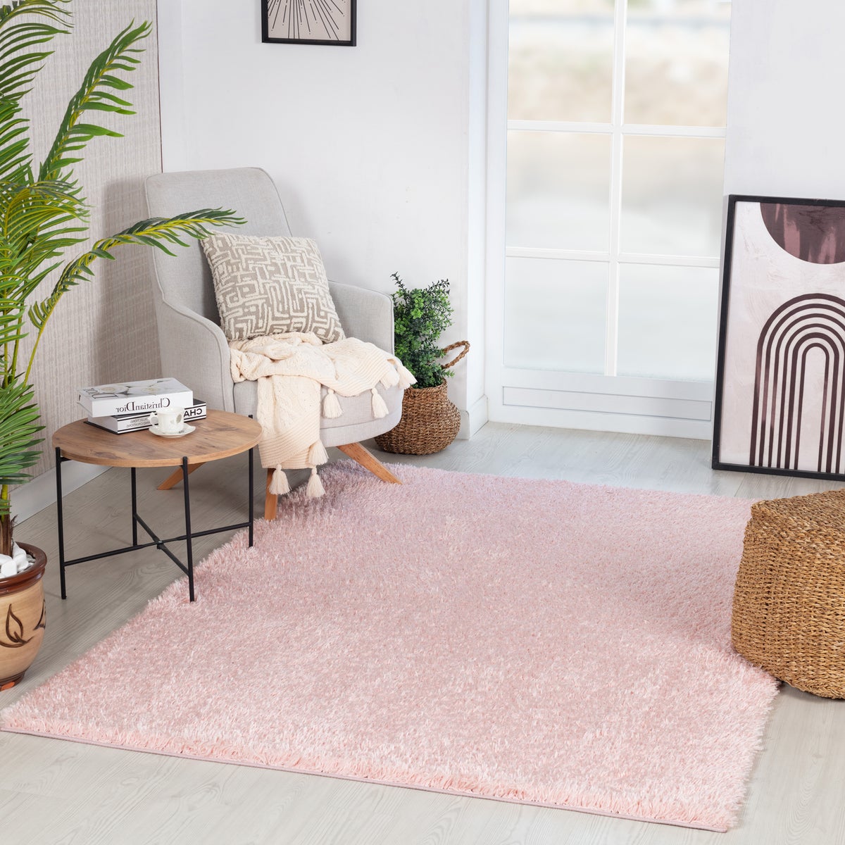 Modern hoogpolig shaggy vloerkleed, lichtroze, 120x180 cm, SOSO
